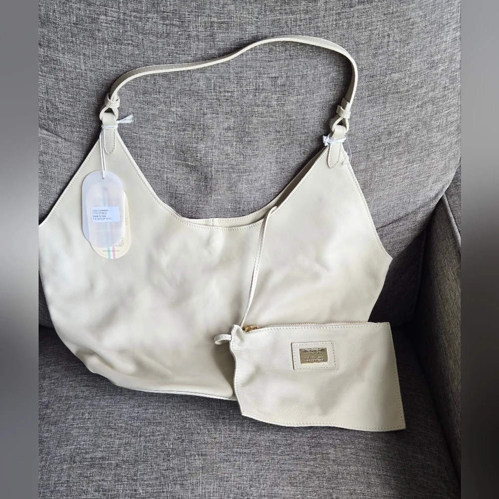 VIOLA CASTELLANI Made ln Italy Leather Hobo With Oval Bottom.Milky Ivory. NWT